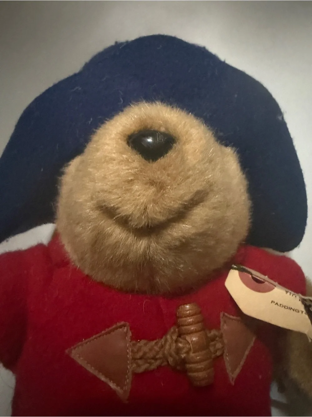 Classic Paddington-Style Plush Bear in Red Coat and Navy Hat